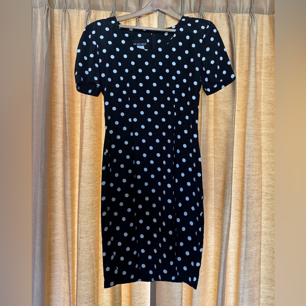 My Michelle Black Polka dot Puff Sleeve Midi Dress